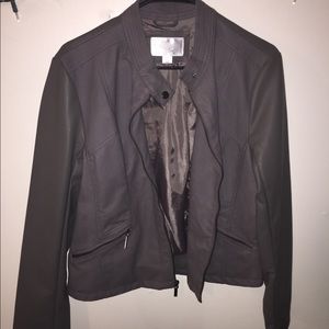 grey leather jacket.